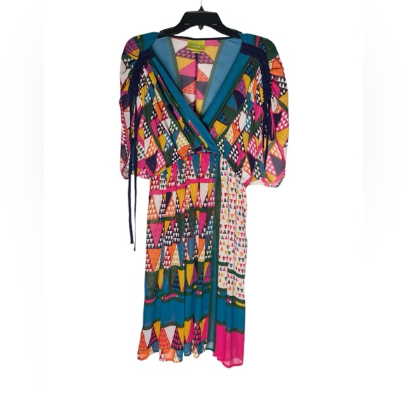 MAEVE ANTHROPOLOGIE Semi Sheer Multicolored Geometric Print mini Dress Size 4 - Picture 3 of 10